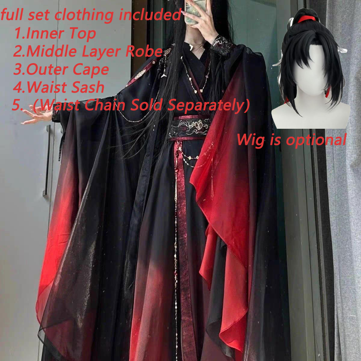 Anime Cosplay Red - Conjunto de 4 Piezas de Túnica