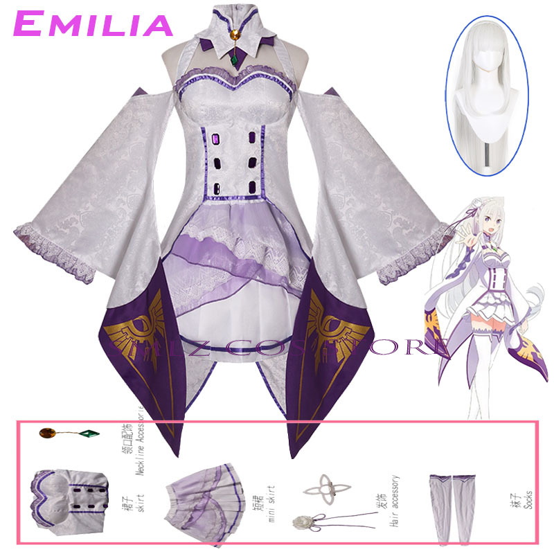 Anime Cosplay Wigs - Disfraz de Emilia Cosplay Anime Re