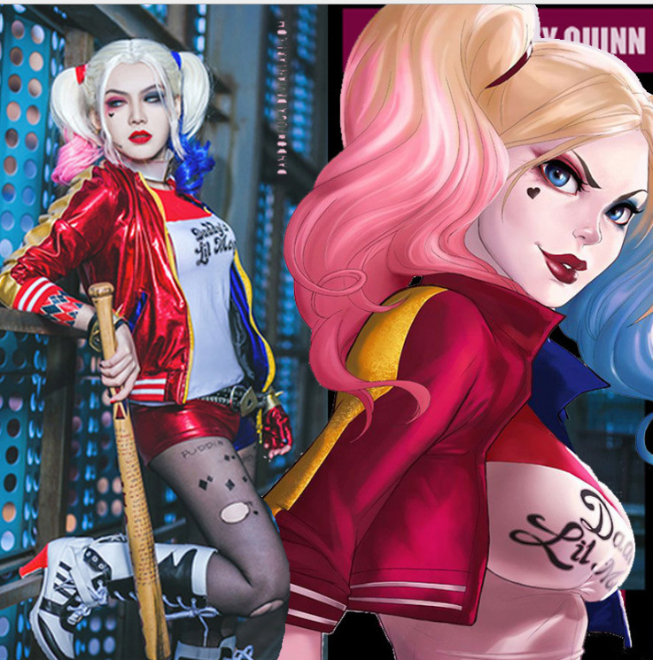 Anime Harley Quinn Cosplay - Disfraz de escuadrón suicida de Halloween,