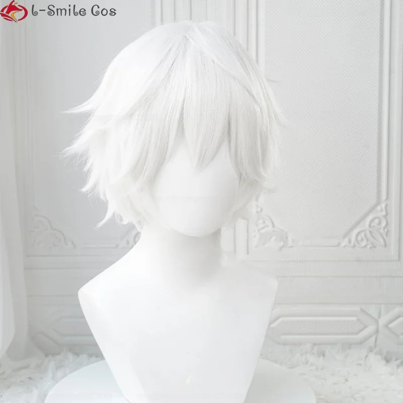 Cosplay Anime White Hair - Peluca corta de 30 cm para